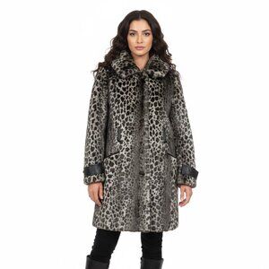 Grey Leopard Print Faux Fur Winter Coat